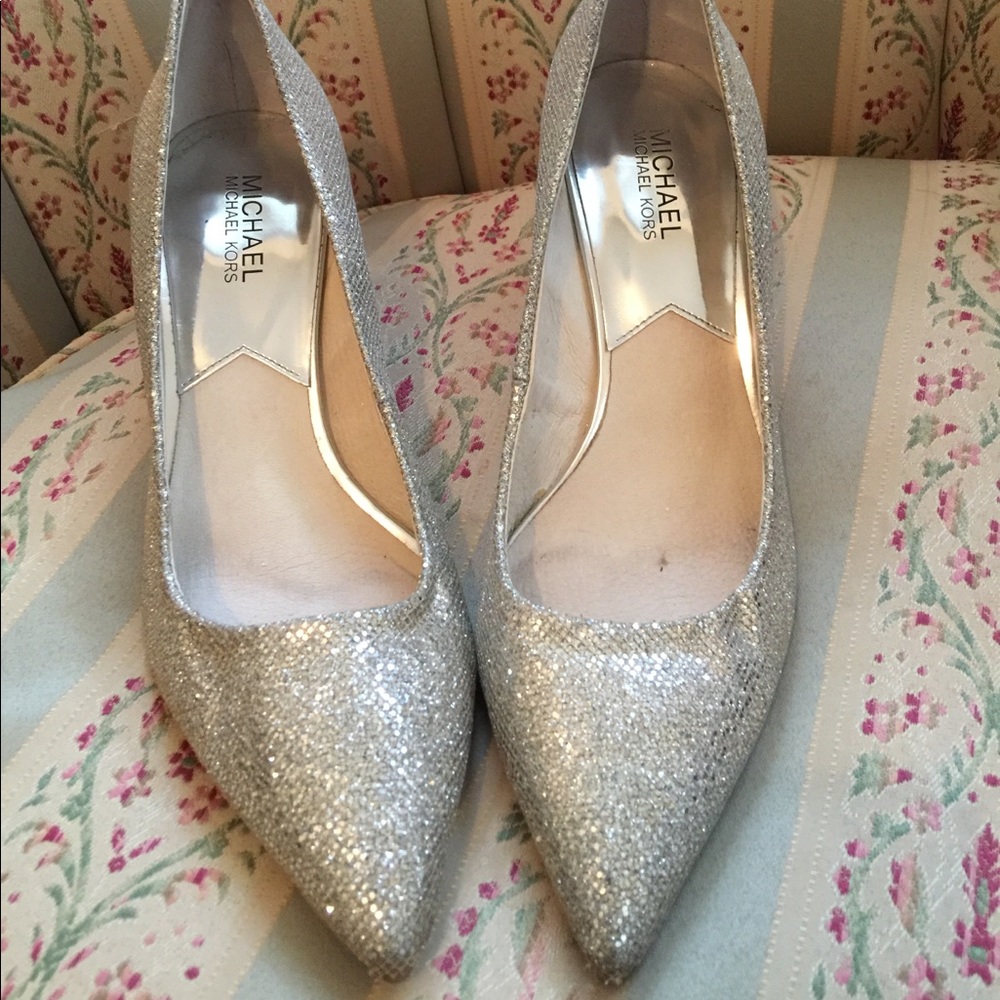 Micheal Kors silver glitter heels